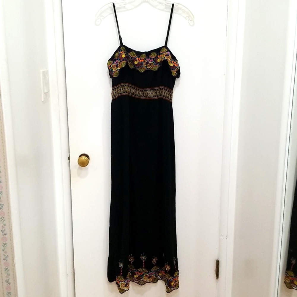 Black Multicolored Summer Embroidered Butterfly Whimsigoth Fairycore Maxi Dress